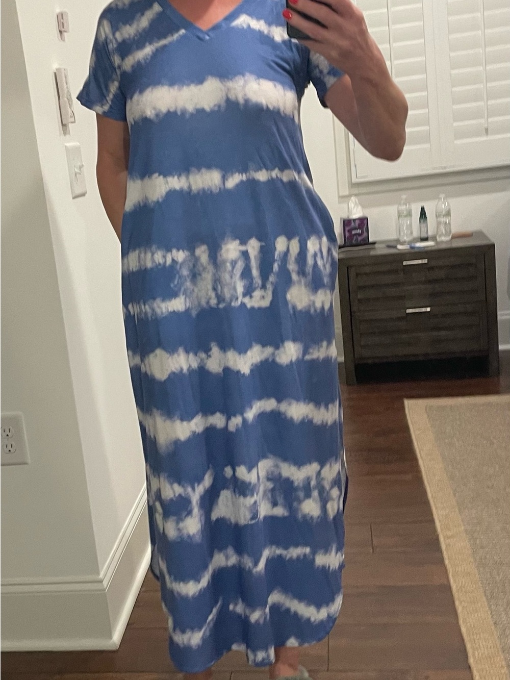 Blue Tie-Dye V-Neck Maxi Dress - Women's Comfortable Summer Dress